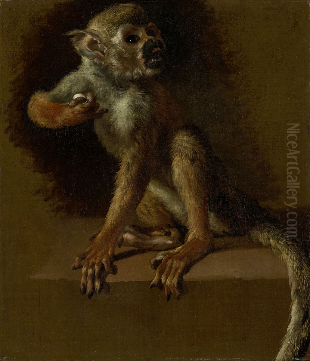 A Seated Monkey Oil Painting by Jan Weenix