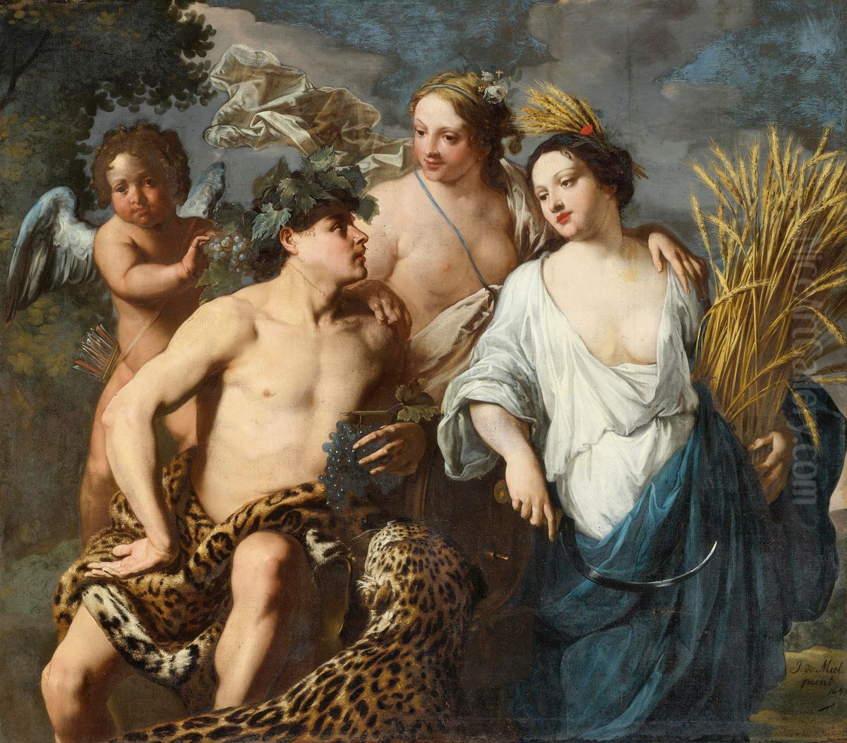 Without Ceres or Bacchus, Venus would freeze ('Sine Cerere et Baccho Friget Venus'). Oil Painting by Jan Miel