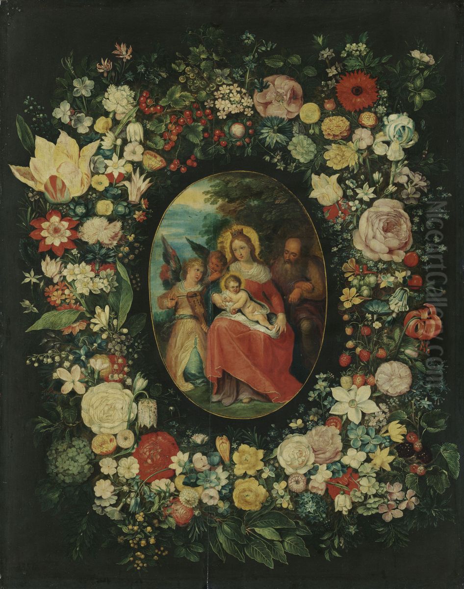 The Holy Family in a Flower Garland Oil Painting by Jan Brughel