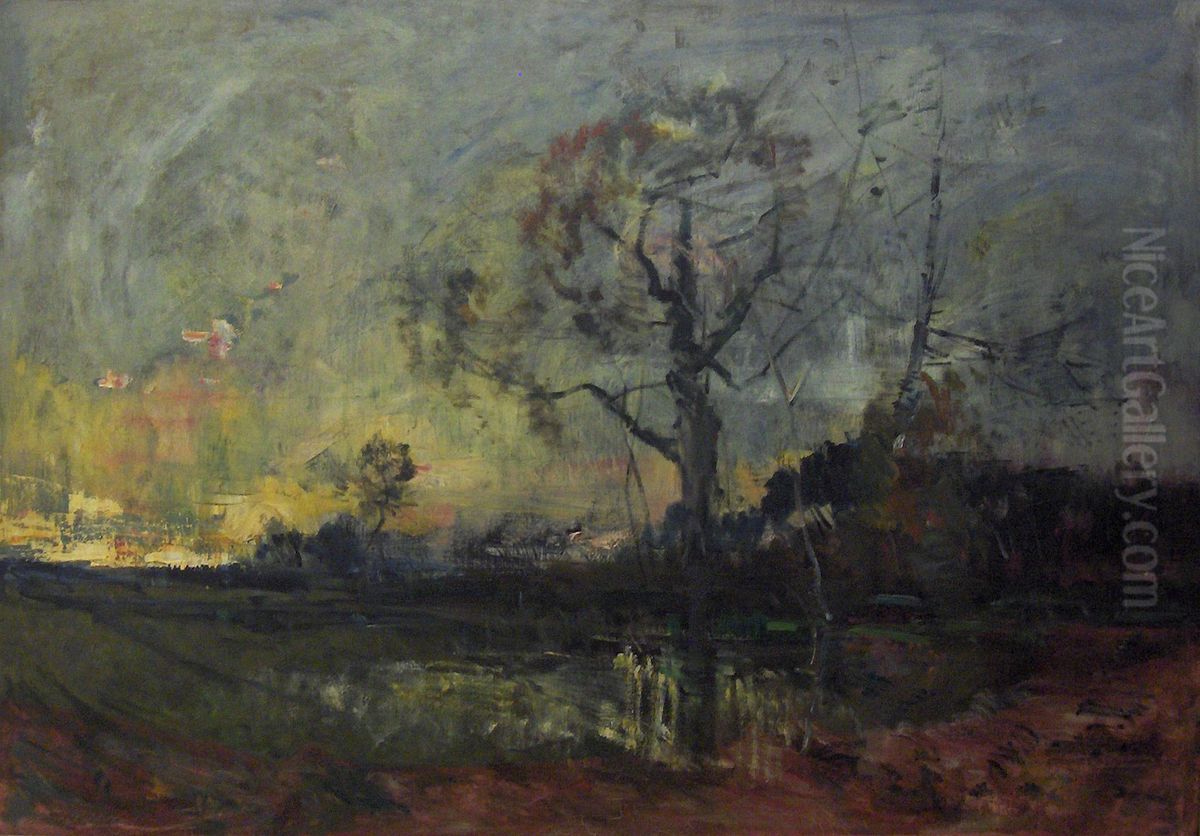 Dusk over the pool Oil Painting by Guillaume Vogels