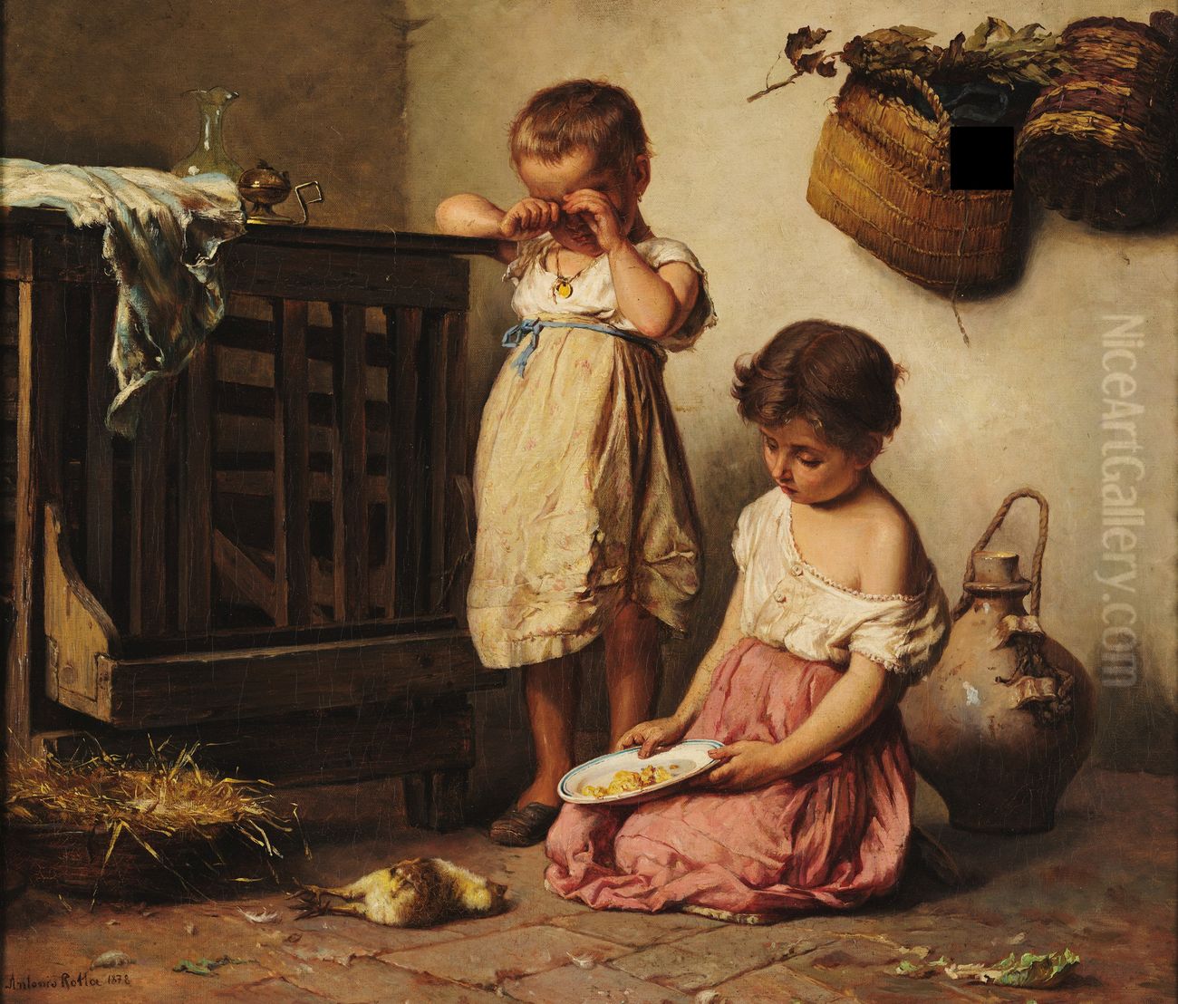 La morte del pulcino Oil Painting by Antonio Rotta