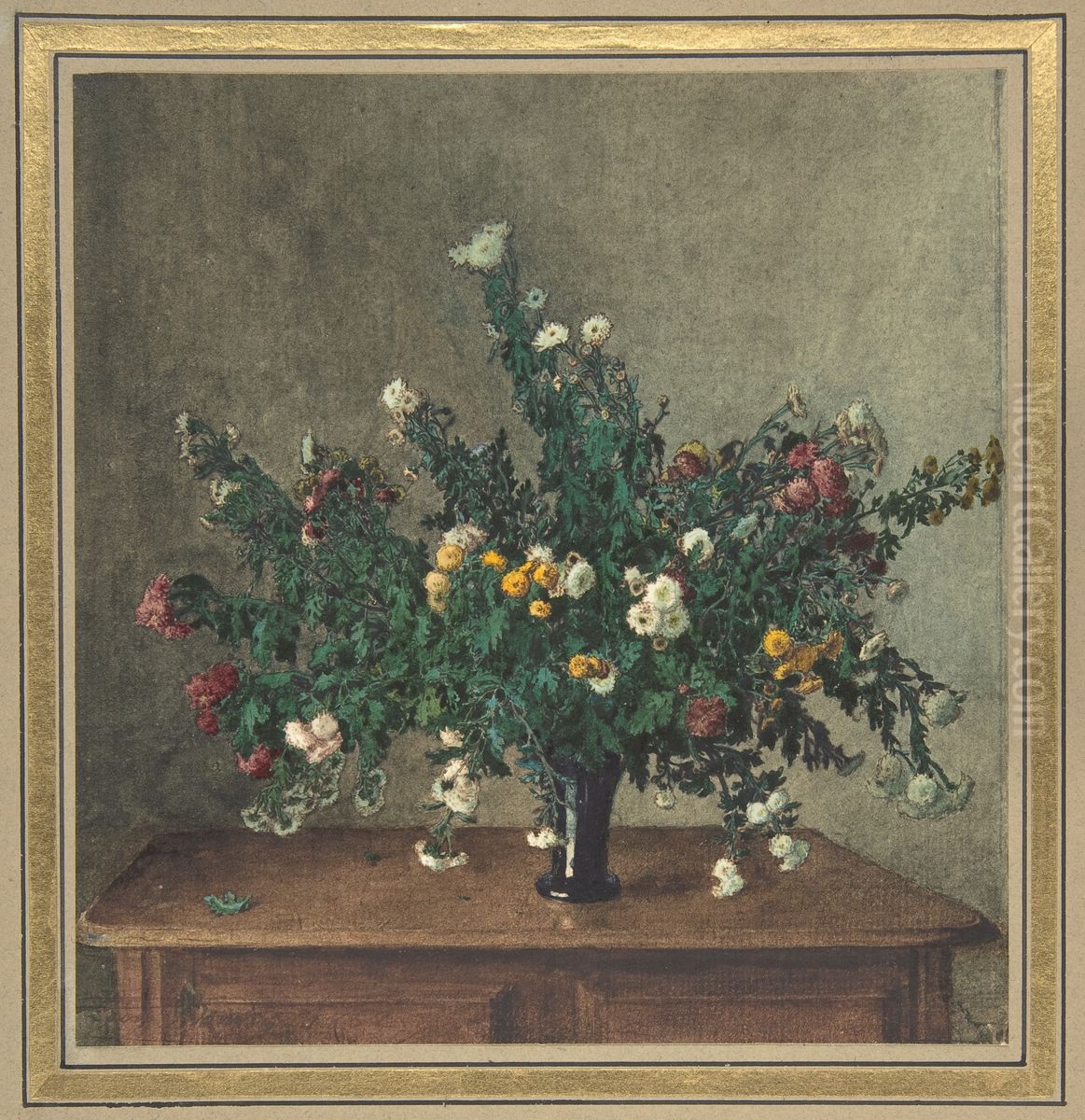 Bouquet of Small Chrysanthemums Oil Painting by Leon Bonvin