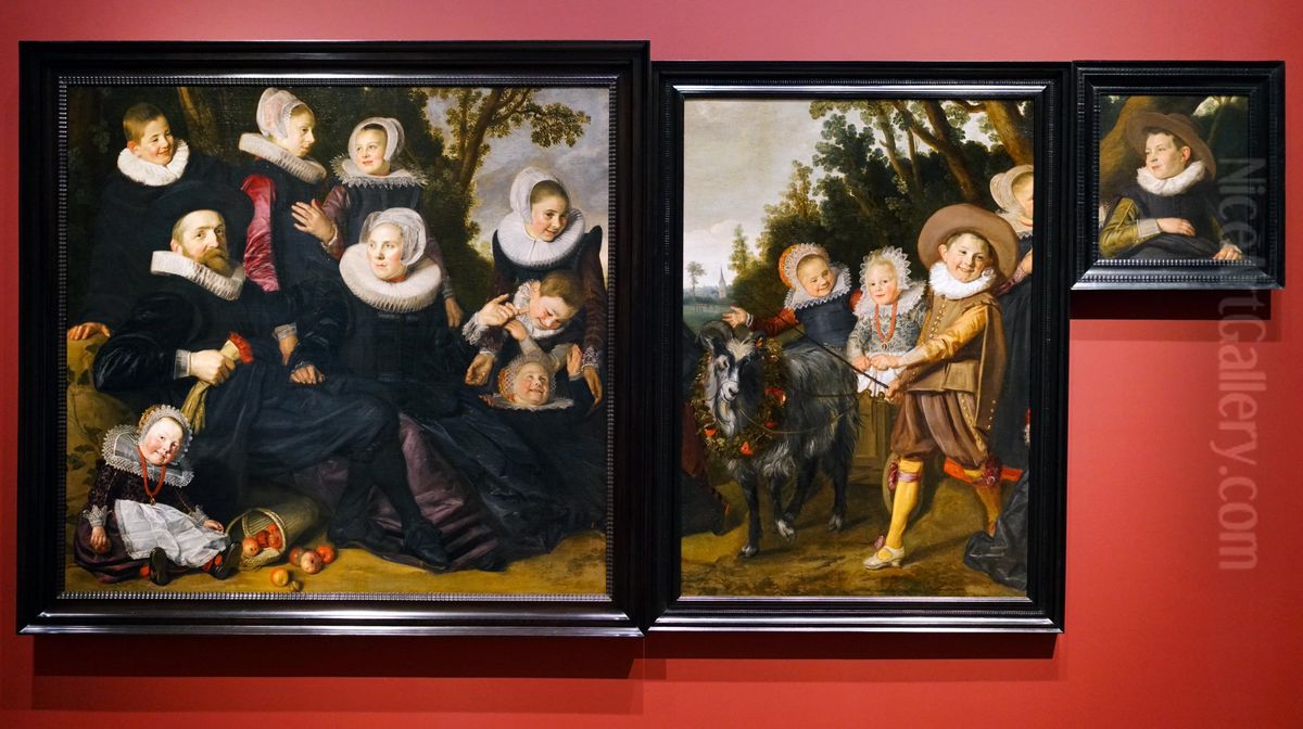 Portrait of a family in a landscape - left and right half together Oil Painting by Frans Hals