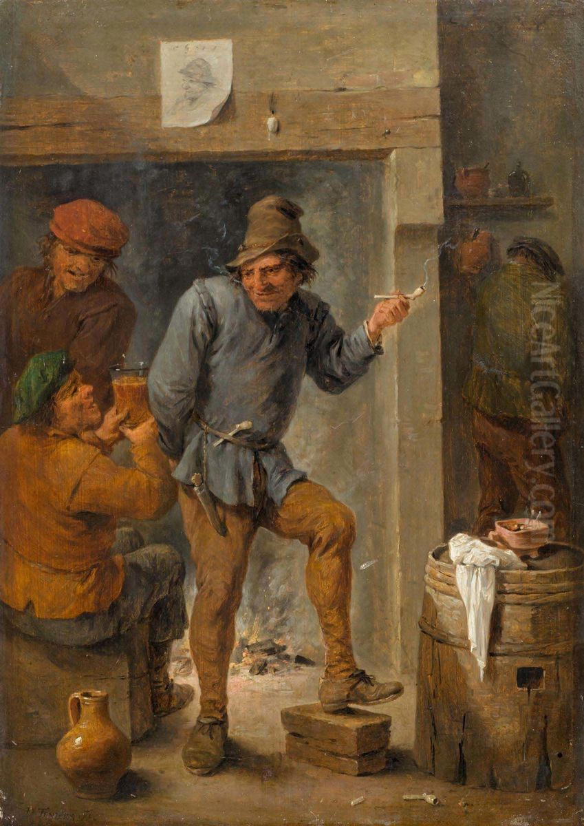 Men Smoking and Drinking in a Tavern Oil Painting by David Teniers the Younger