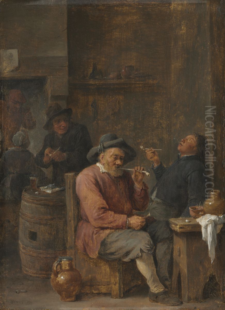 Peasants Smoking in an Inn Oil Painting by David Teniers the Younger