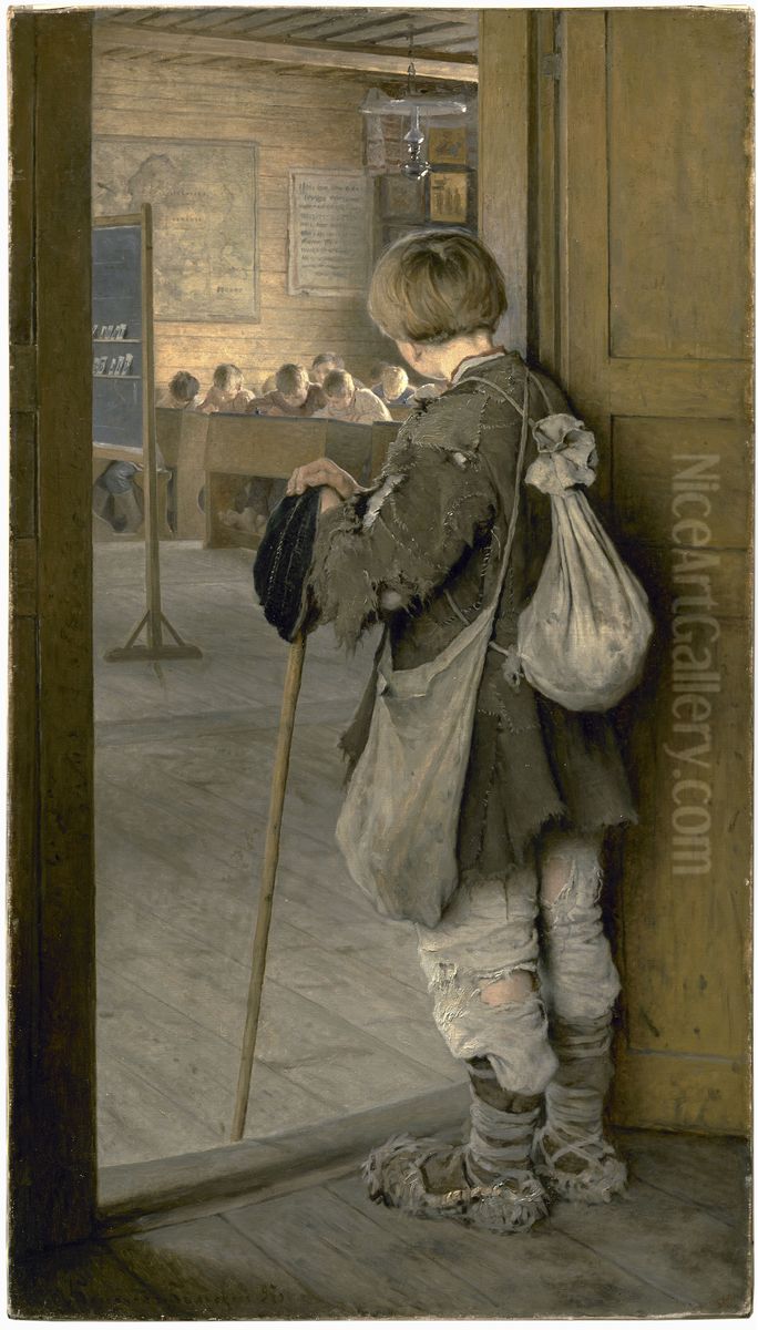 At the School Door Oil Painting by Nikolay Bogdanov-Belsky
