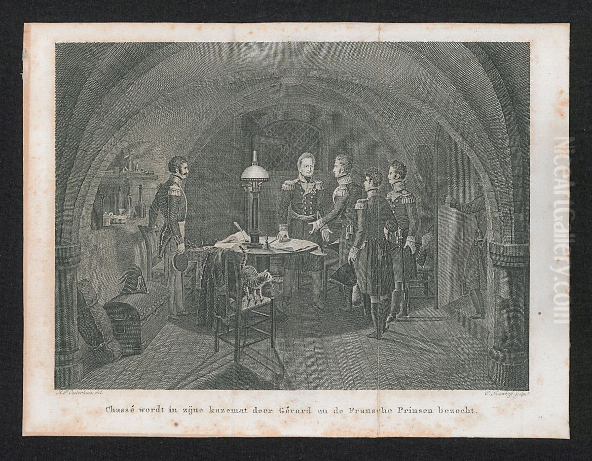 Chasse wordt in zijne kazemat door Gerard en de Fransche Prinsen bezocht. Oil Painting by Walraad Nieuwhoff