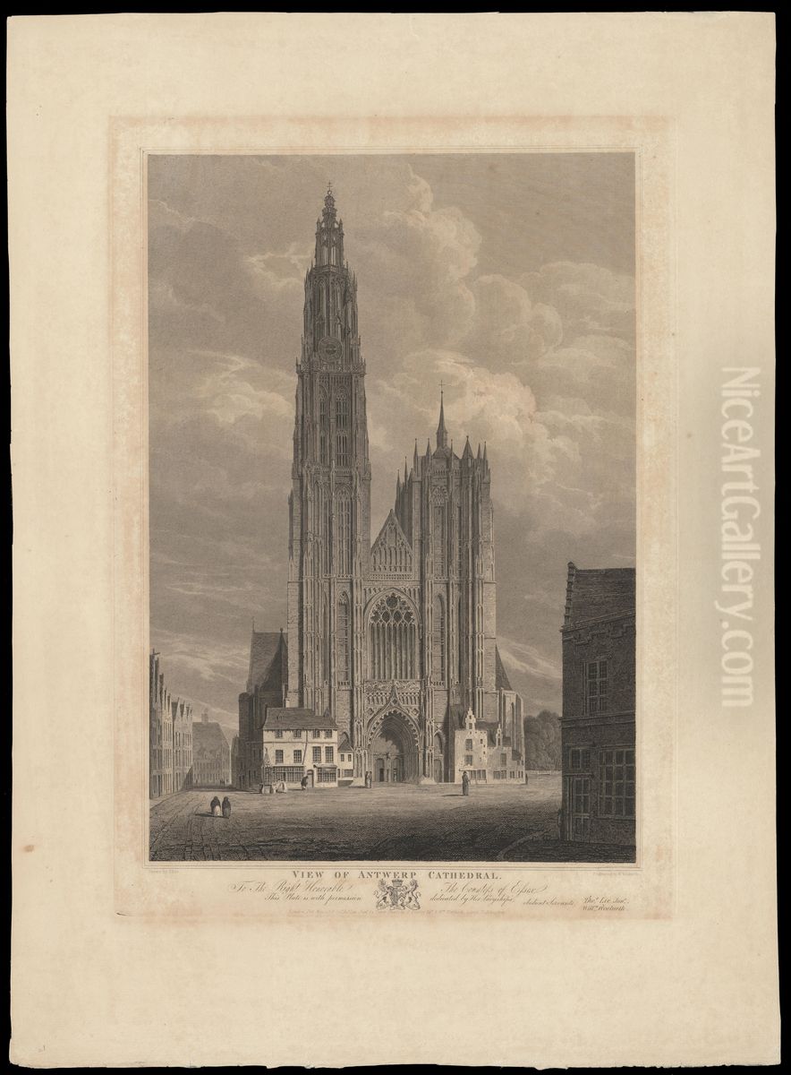 De kathedraal van Antwerpen Oil Painting by William Woolnoth