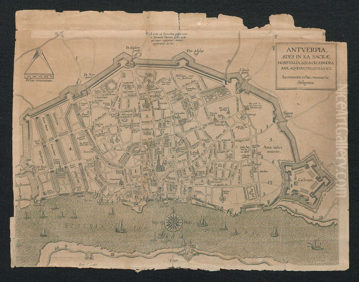 Kaart van Antwerpen, met de Schelde en de citadel Oil Painting by Print Room of the University of Antwerp