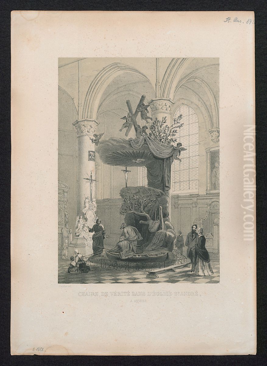 De preekstoel van de Sint-Andrieskerk, Antwerpen Oil Painting by Adrien Canelle