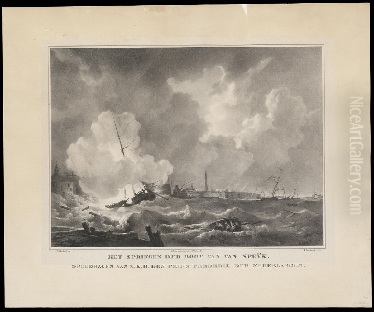 Het springen der boot van Van Speijk. Oil Painting by Gijsbertus Craeyvanger
