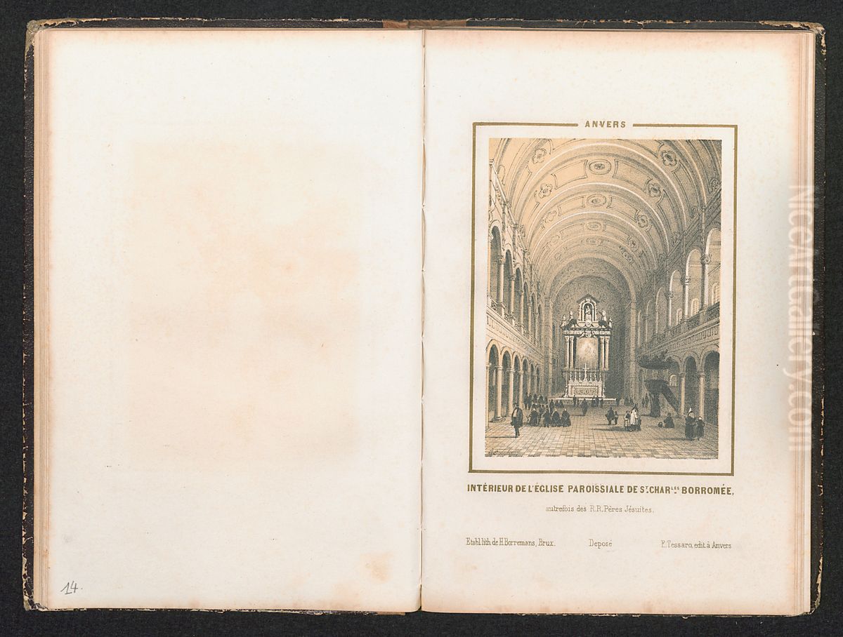 De kerk van de Jezuieten, de Sint-Carolus Borromeuskerk, te Antwerpen, vanbinnen Oil Painting by Henri Borremans