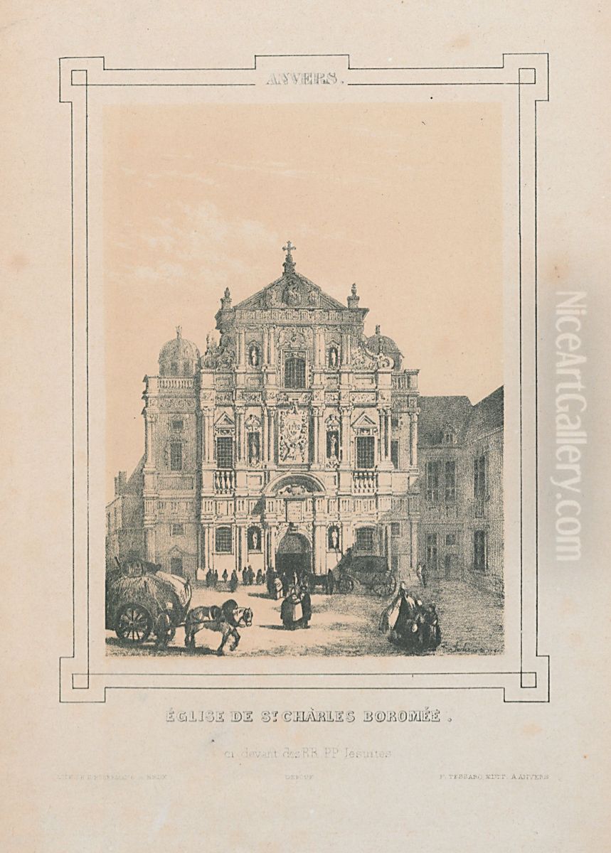 De kerk van de Jezuieten, de Sint-Carolus Borromeuskerk, te Antwerpen Oil Painting by Henri Borremans