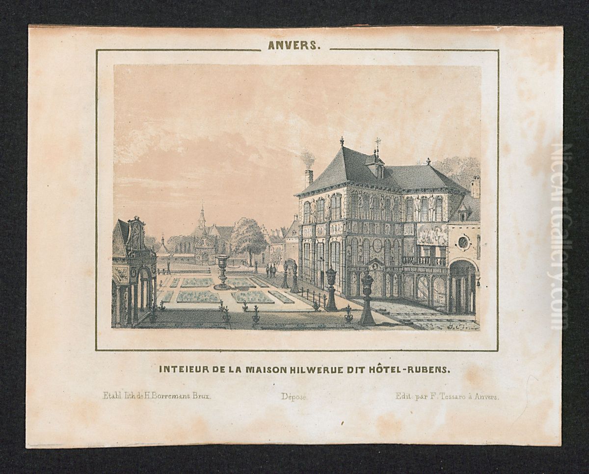 Binnenhof van de Maison Hilwerue of Rubenshuis, Antwerpen Oil Painting by Henri Borremans