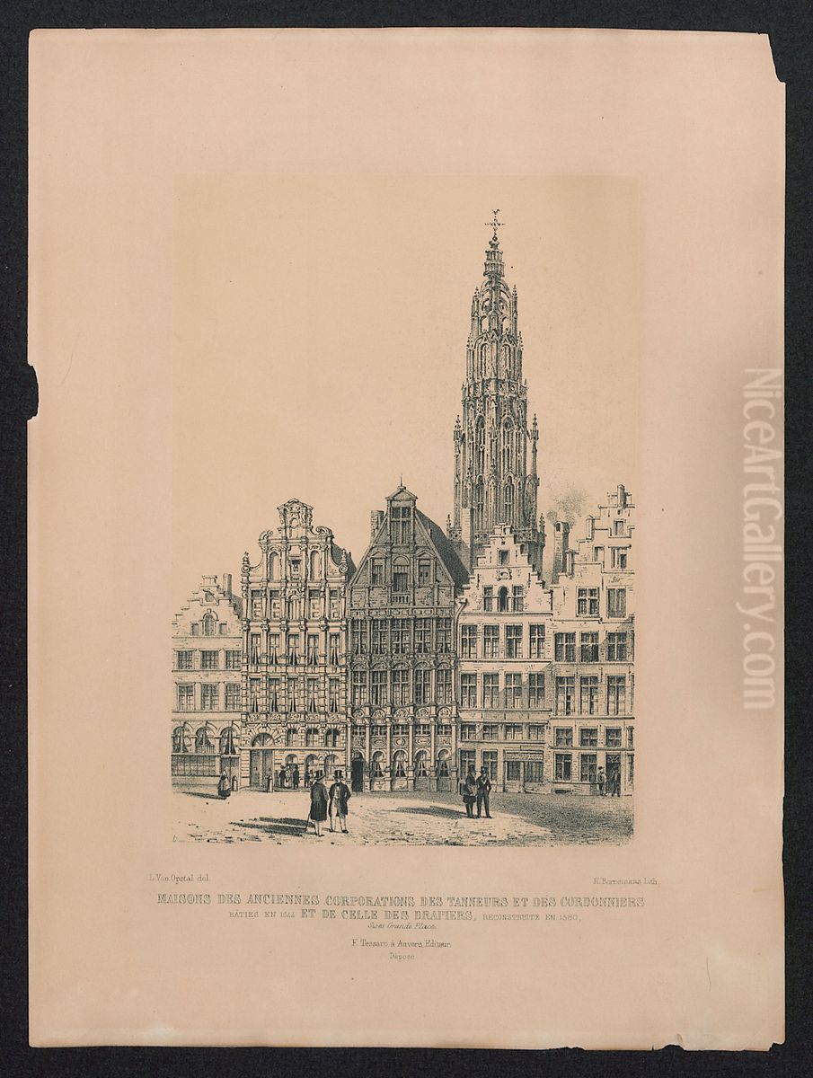 Gildehuizen op de Grote Markt, Antwerpen, met een zicht op de toren van de kathedraal Oil Painting by Henri Borremans