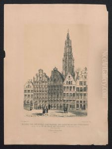 Gildehuizen op de Grote Markt, Antwerpen, met een zicht op de toren van de kathedraal