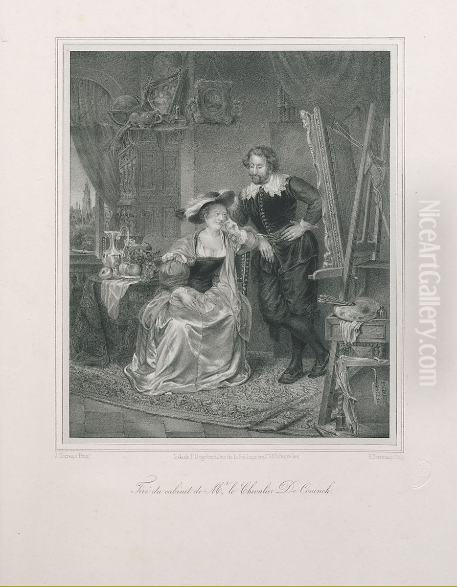 Pieter Paul Rubens in zijn atelier Oil Painting by Henri Borremans