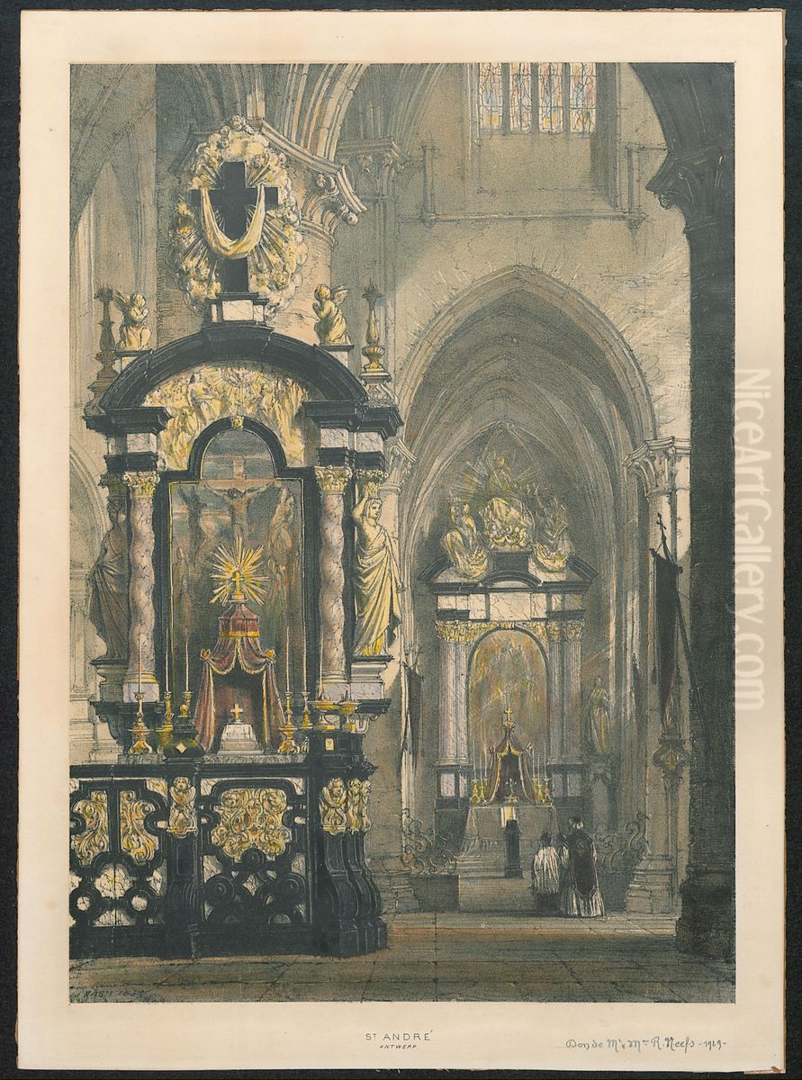 De Sint-Andrieskerk, Antwerpen, van binnen Oil Painting by Joseph Nash