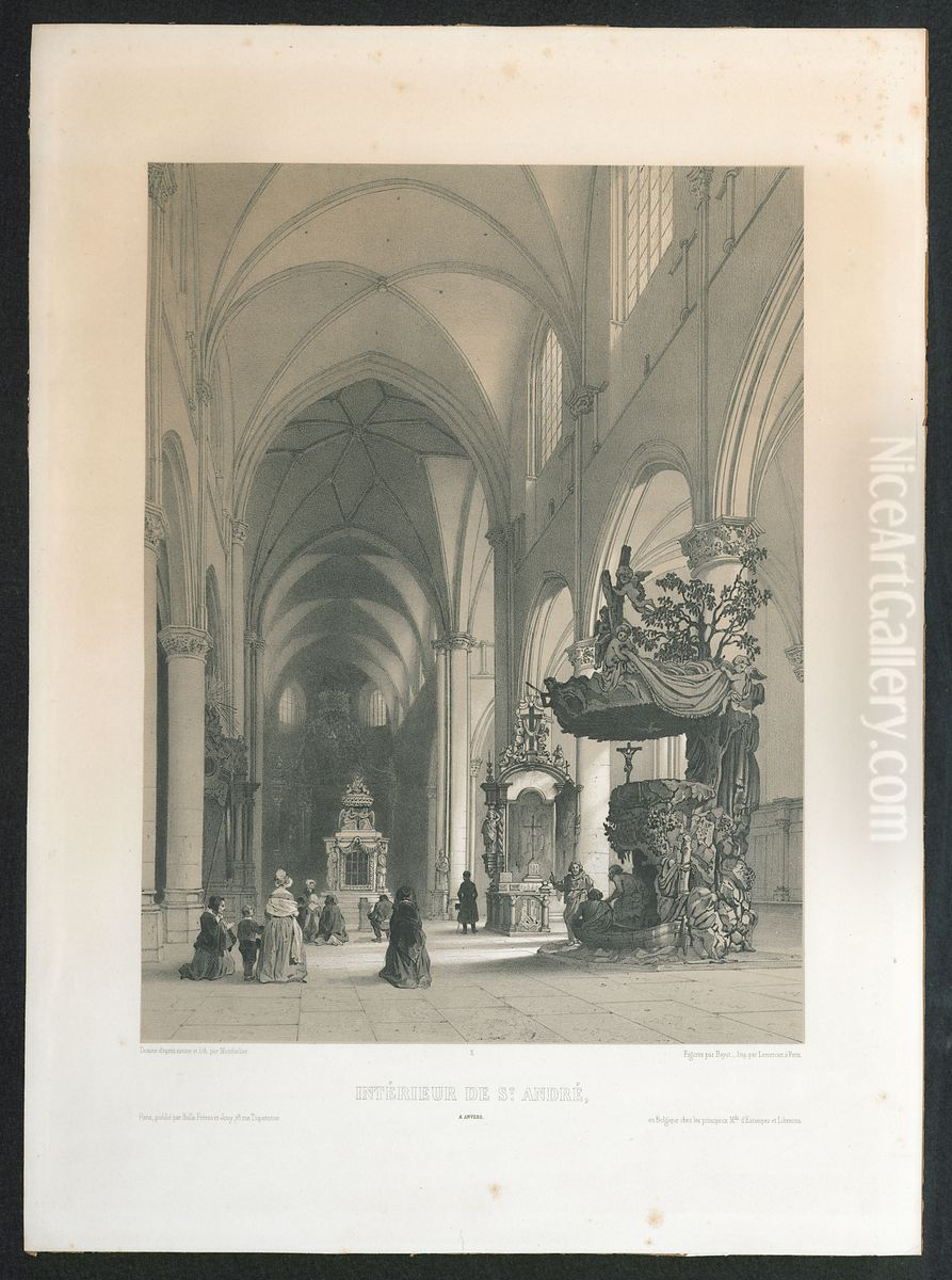 De Sint-Andrieskerk te Antwerpen, binnenzicht Oil Painting by Jules Alexandre Monthelier