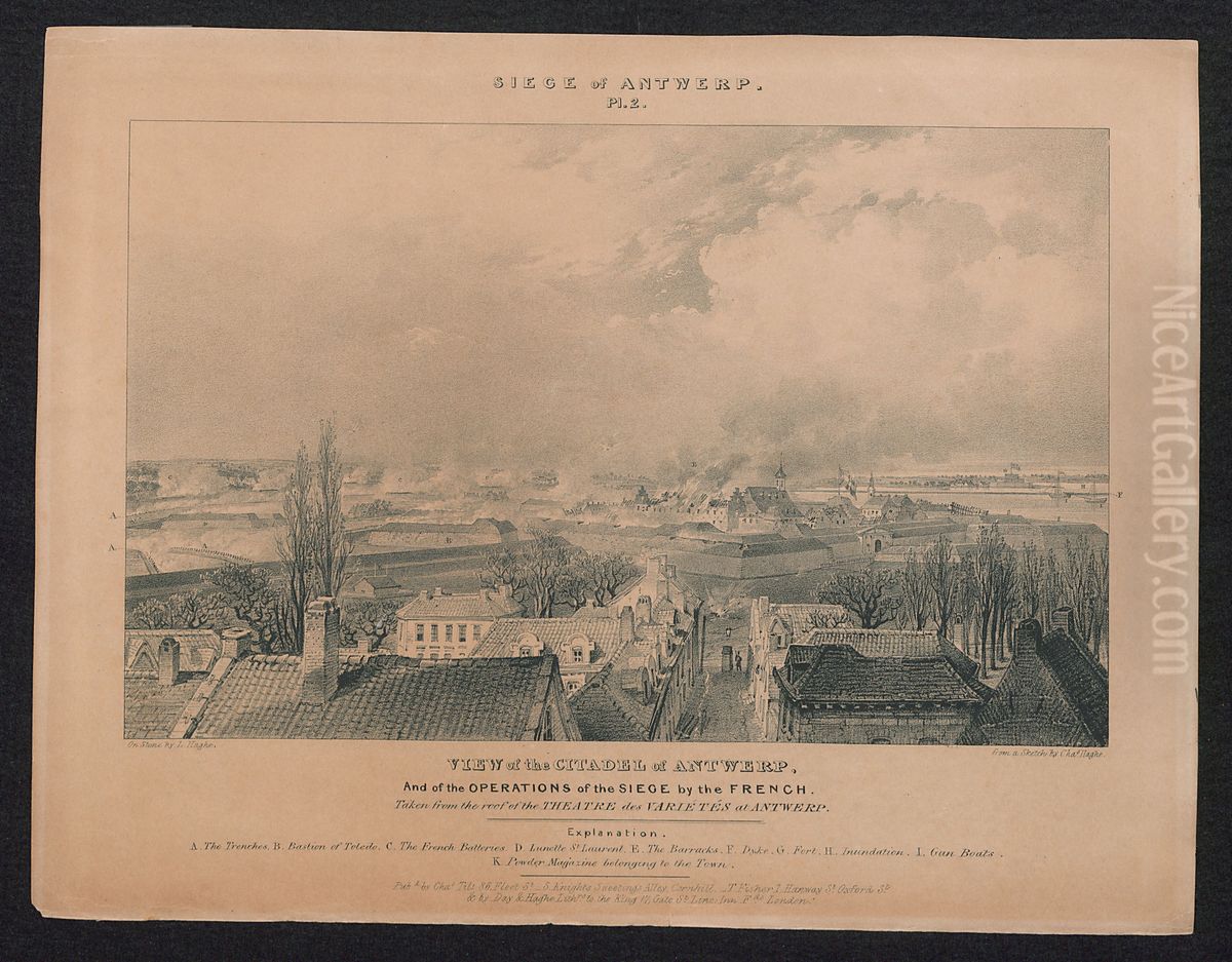 De belegering van de Citadel van Antwerpen door de Franse troepen Oil Painting by Louis Haghe