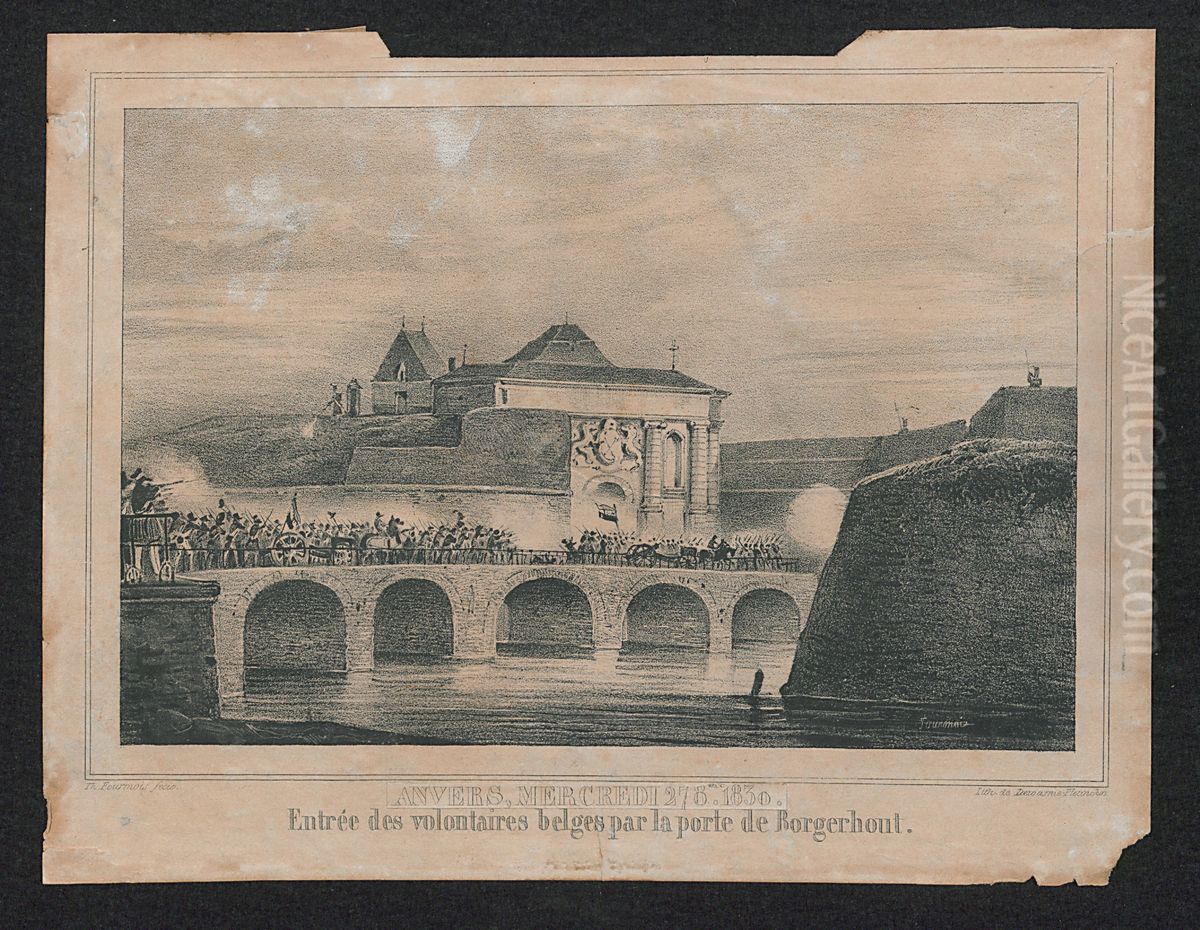 Aankomst van Belgische vrijwilligers te Antwerpen op 27 oktober 1830 langs de Borgerhoutse Poort Oil Painting by Theodore Fourmois