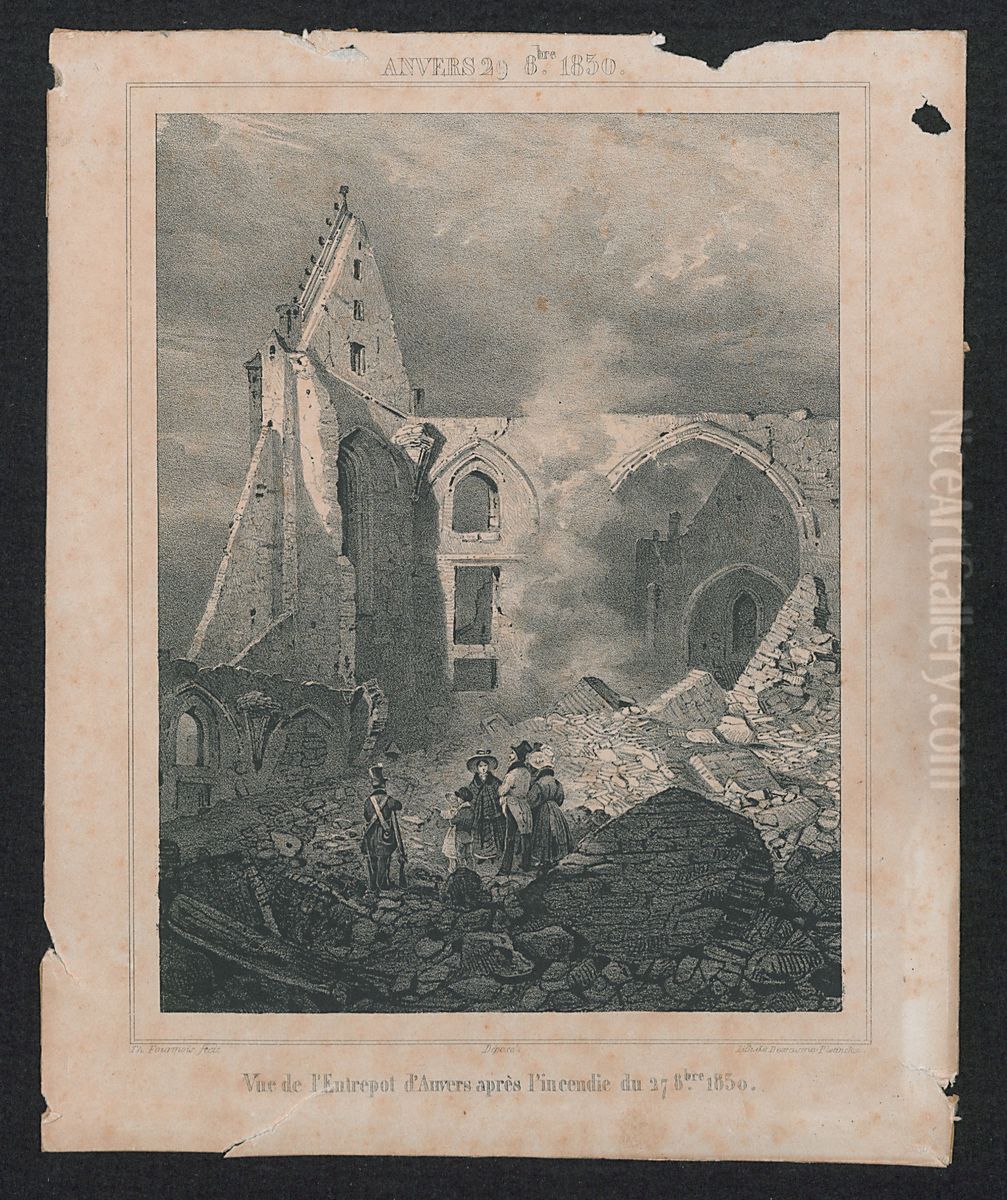 Zicht van 29 oktober 1830 op het Stapelhuis van Antwerpen na de brand van 27 october 1830 Oil Painting by Theodore Fourmois