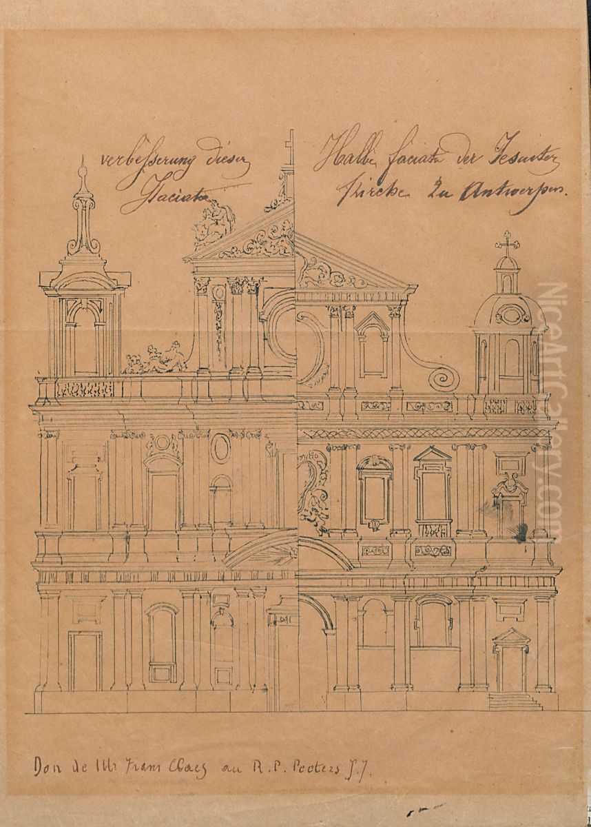Twee zichten op de voorgevel van de Sint-Carolus Borromeuskerk te Antwerpen Oil Painting by Print Room of the University of Antwerp