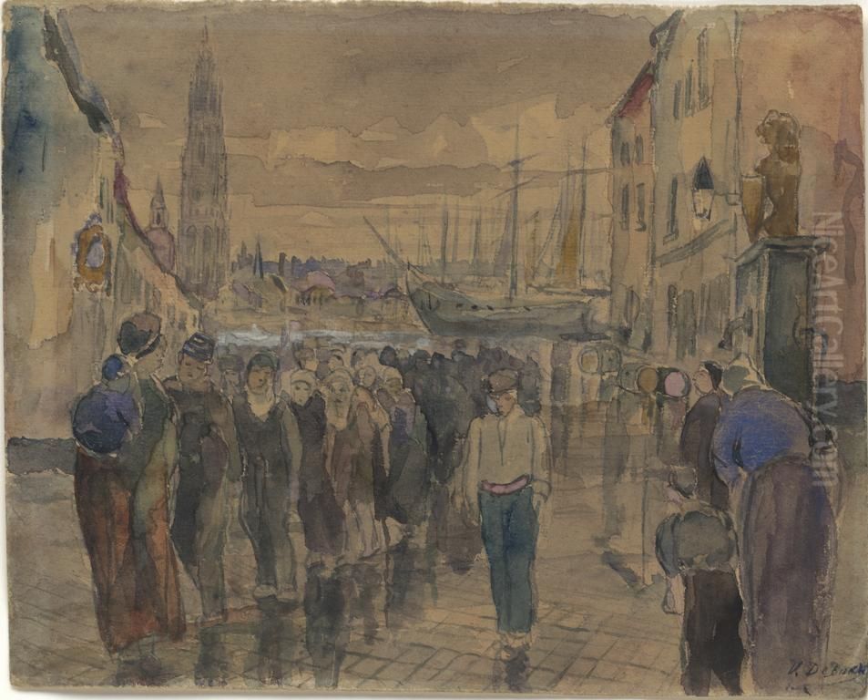 Mensen bij de haven van Antwerpen Oil Painting by Print Room of the University of Antwerp