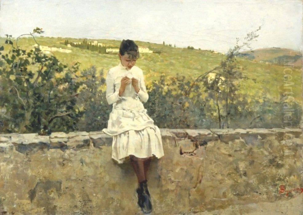 Sulle colline a Settignano Oil Painting by Telemaco Signorini