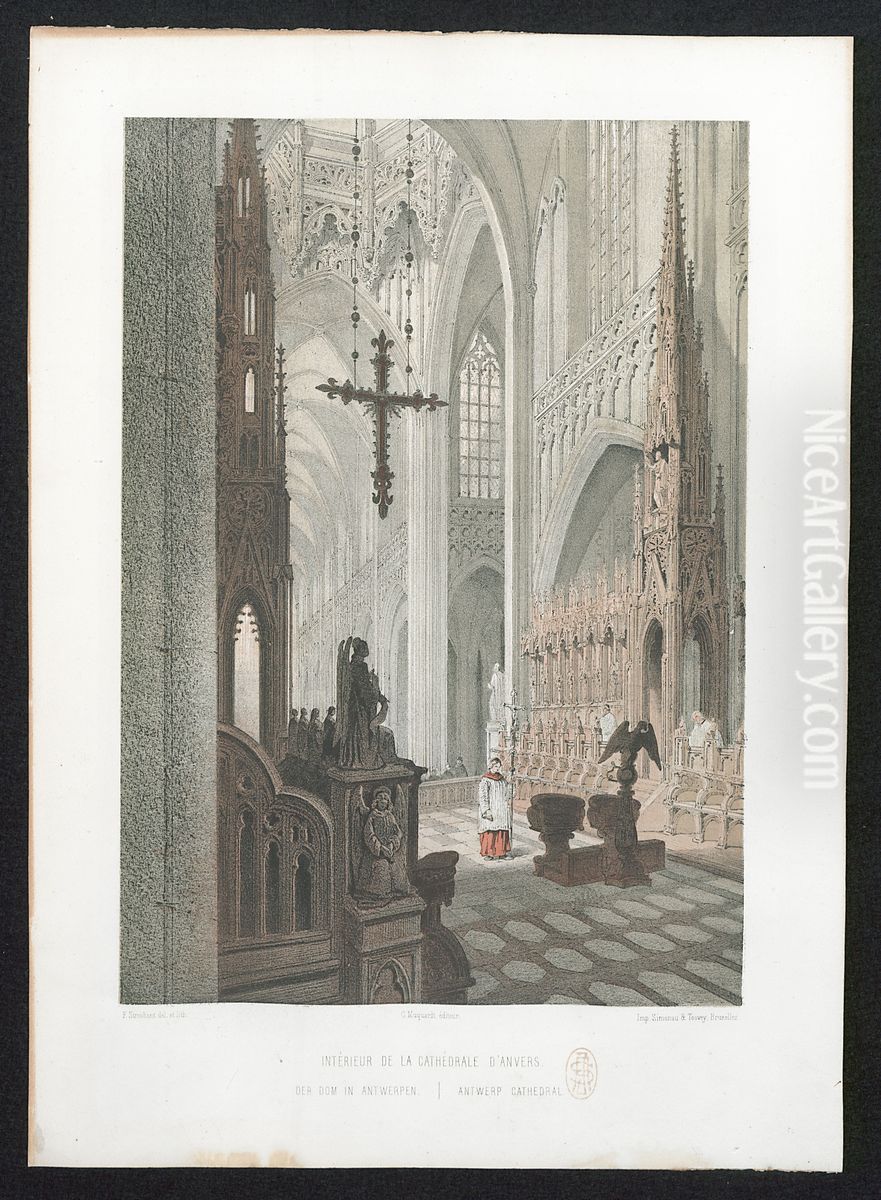 De kathedraal van Antwerpen, van binnen Oil Painting by Francois Stroobant