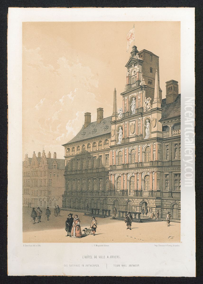 Het Stadhuis, Antwerpen Oil Painting by Francois Stroobant