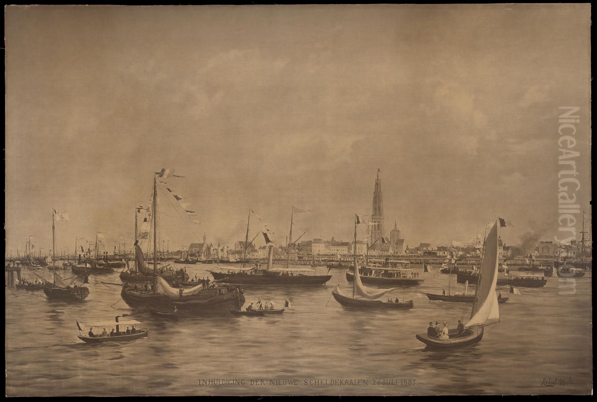 Inhuldiging der nieuwe Scheldekaaien, 26 juli 1885 Oil Painting by Robert Charles Gustave Laurens Mols