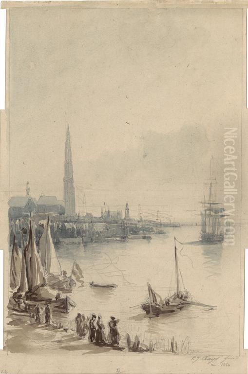 Zicht op de stad en rede van Antwerpen Oil Painting by Paul Jean Clays