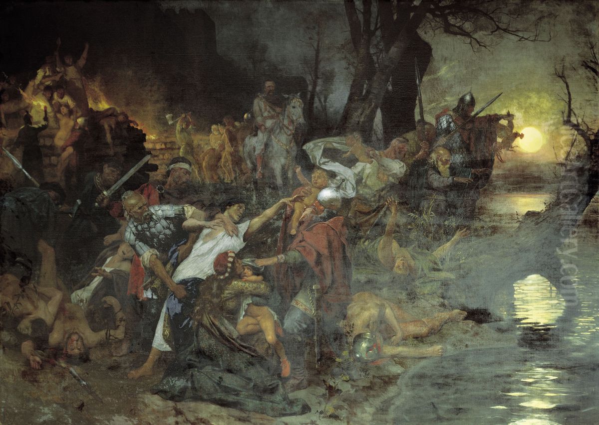 Svyatoslav's Fighters in the Battle of Silistria Oil Painting by Henryk Siemiradzki