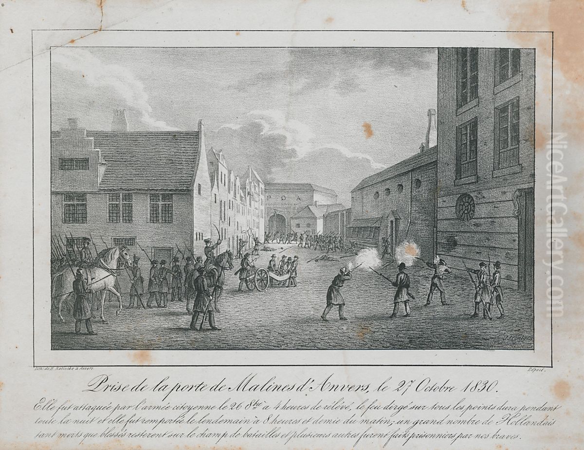 Het innemen van de Mechelse Poort (of Sint-Jorispoort) te Antwerpen op 27 oktober 1830 Oil Painting by Print Room of the University of Antwerp