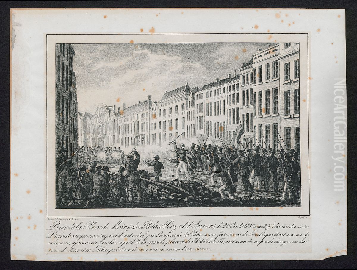 Het innemen van de Meir en het Koninklijk Paleis te Antwerpen op 26 oktober 1830 Oil Painting by Print Room of the University of Antwerp