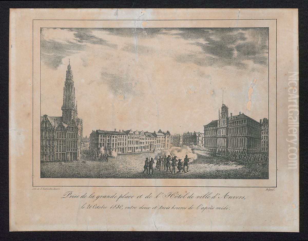 Het innemen van de Grote Markt en het Stadhuis van Antwerpen op 26 oktober 1830 Oil Painting by Print Room of the University of Antwerp