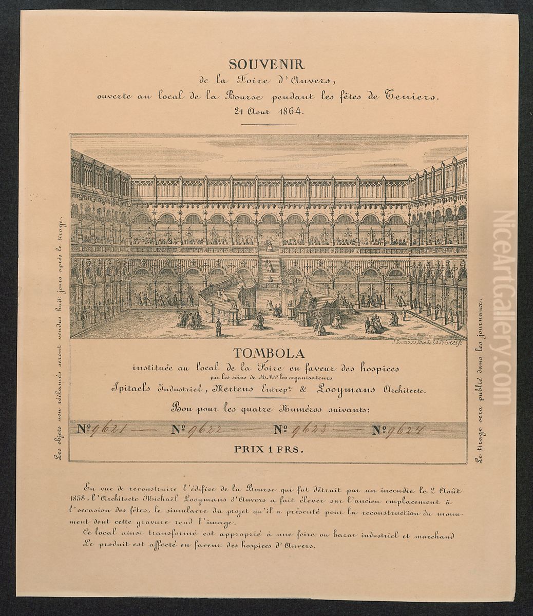 Souvenir van een tombola gehouden in 1864 om geld op te brengen voor o.a. de heropbouw van de Beurs van Antwerpen Oil Painting by Print Room of the University of Antwerp