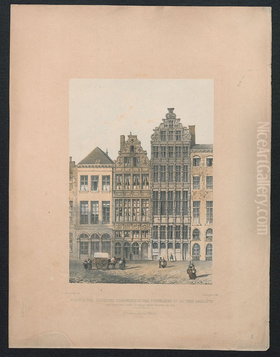 Oude gildehuizen op de Grote Markt, Antwerpen Oil Painting by L. van Opstal