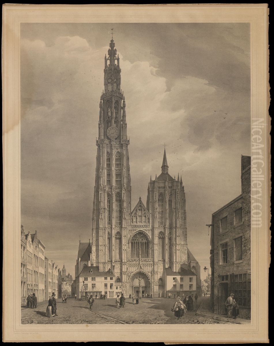 De kathedraal van Antwerpen Oil Painting by Gustave Adolphe Simonau