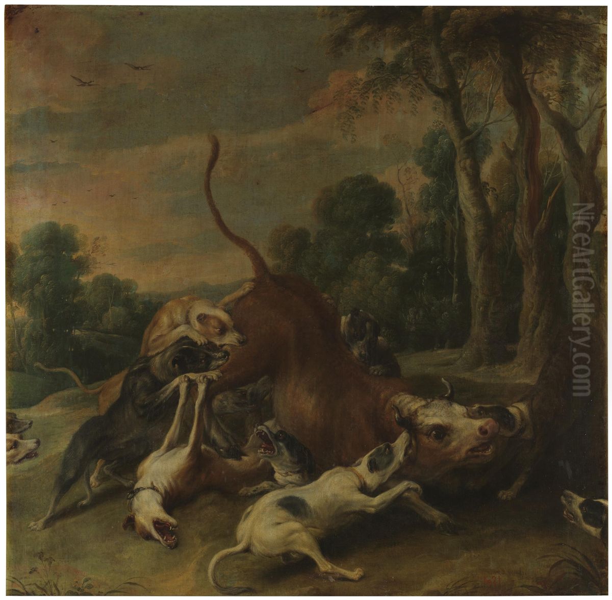 Dogs attacking a bull Oil Painting by Frans Snyders