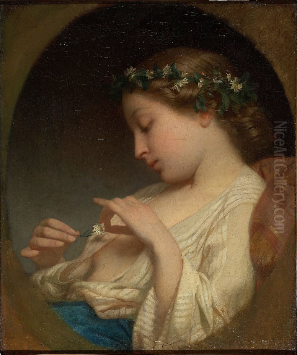 Girl Guesses on Camomile Oil Painting by Charles Landelle