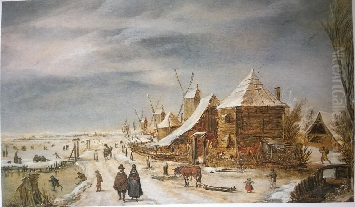 winter landscape with mills Oil Painting by Esaias Van De Velde