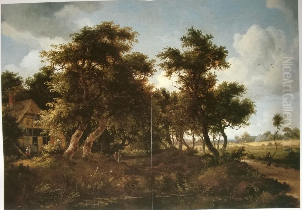 Wooded Landscape with Farm Oil Painting by Meindert Hobbema