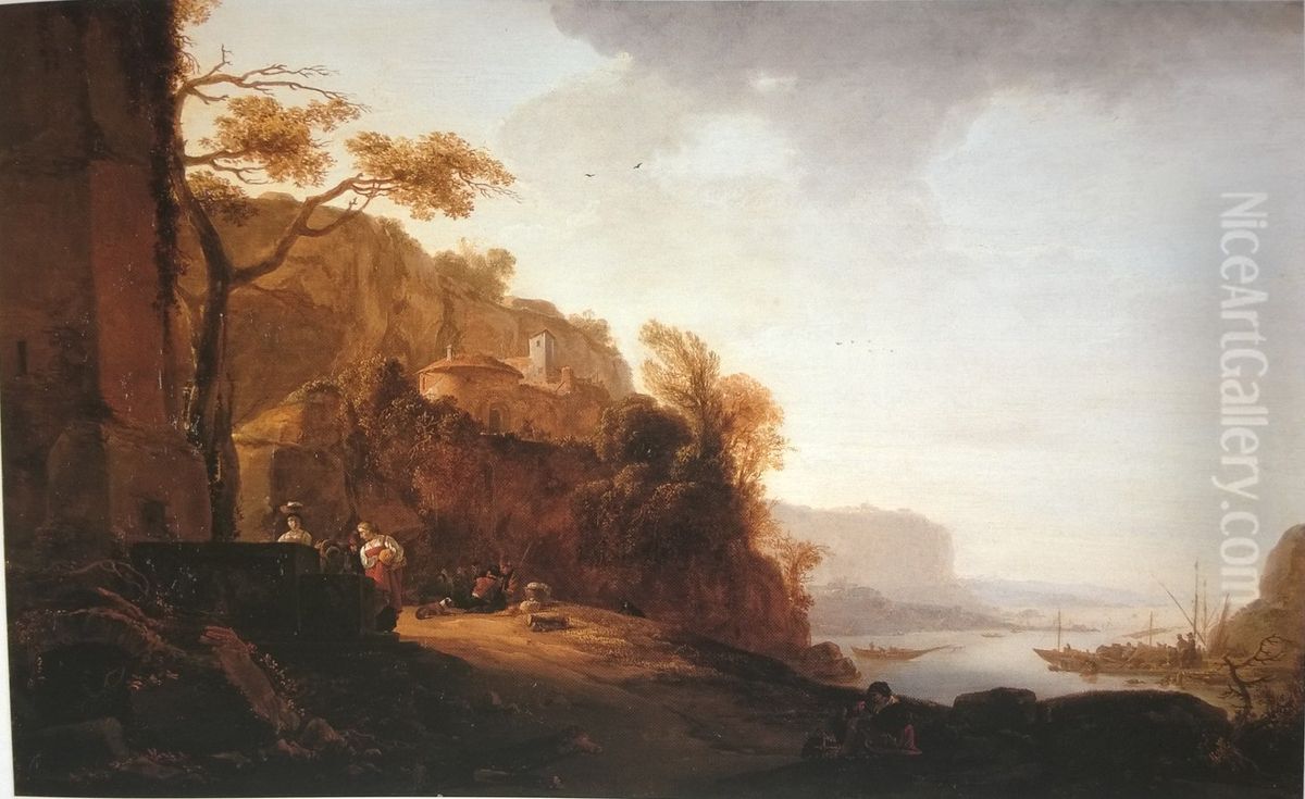 Italiaans kustlandschap Oil Painting by Thomas Wijck