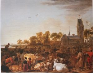 Veemarkt bij een kerk