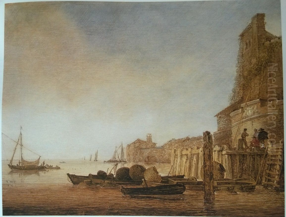 View of a harbour Oil Painting by unknown