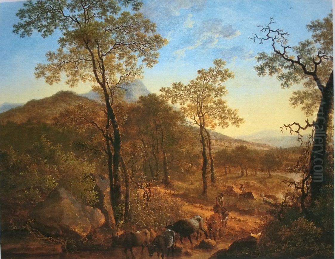 Italiaans landschap met koeherder Oil Painting by Willem de Heusch