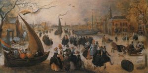 Landscape with a Frozen Canal, Skaters and an Ice Yacht