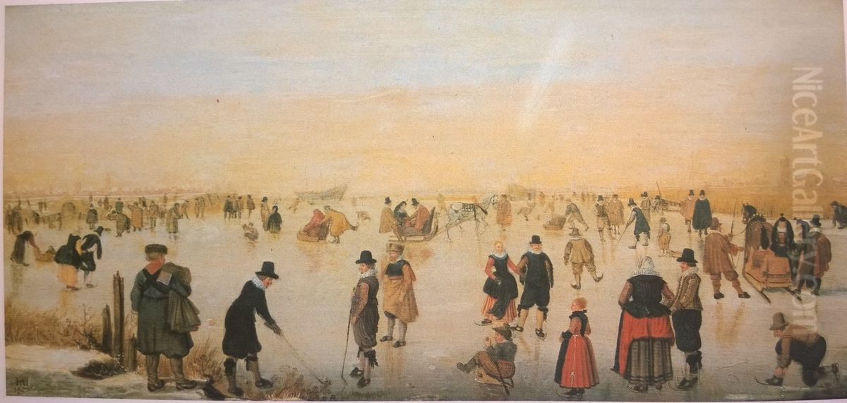 IJsvermaak, op de IJssel met op de achtergrond de torens van Kampen Oil Painting by Hendrick Avercamp
